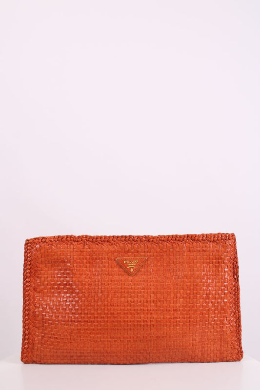 Prada Clutch Bag Clutch Orange Woven