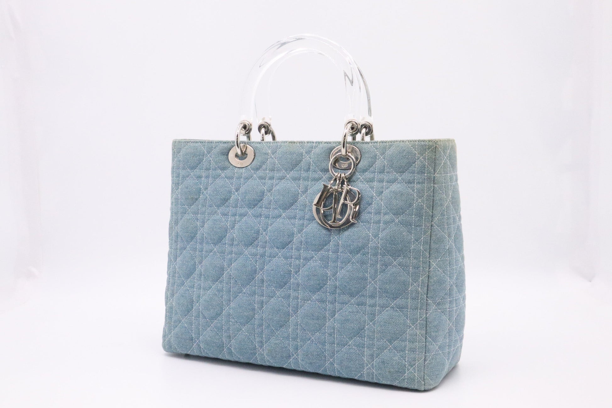 Dior Lady In Cannage Handbag Denim Large Travel Bag