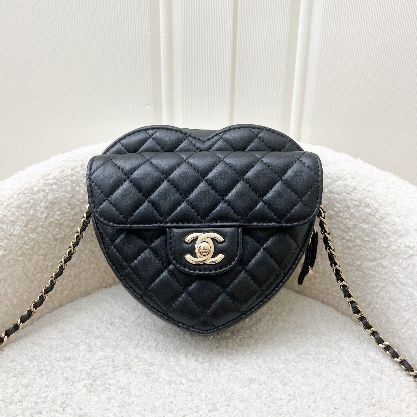 Chanel Large Heart in Black Lambskin and GHW Accessory