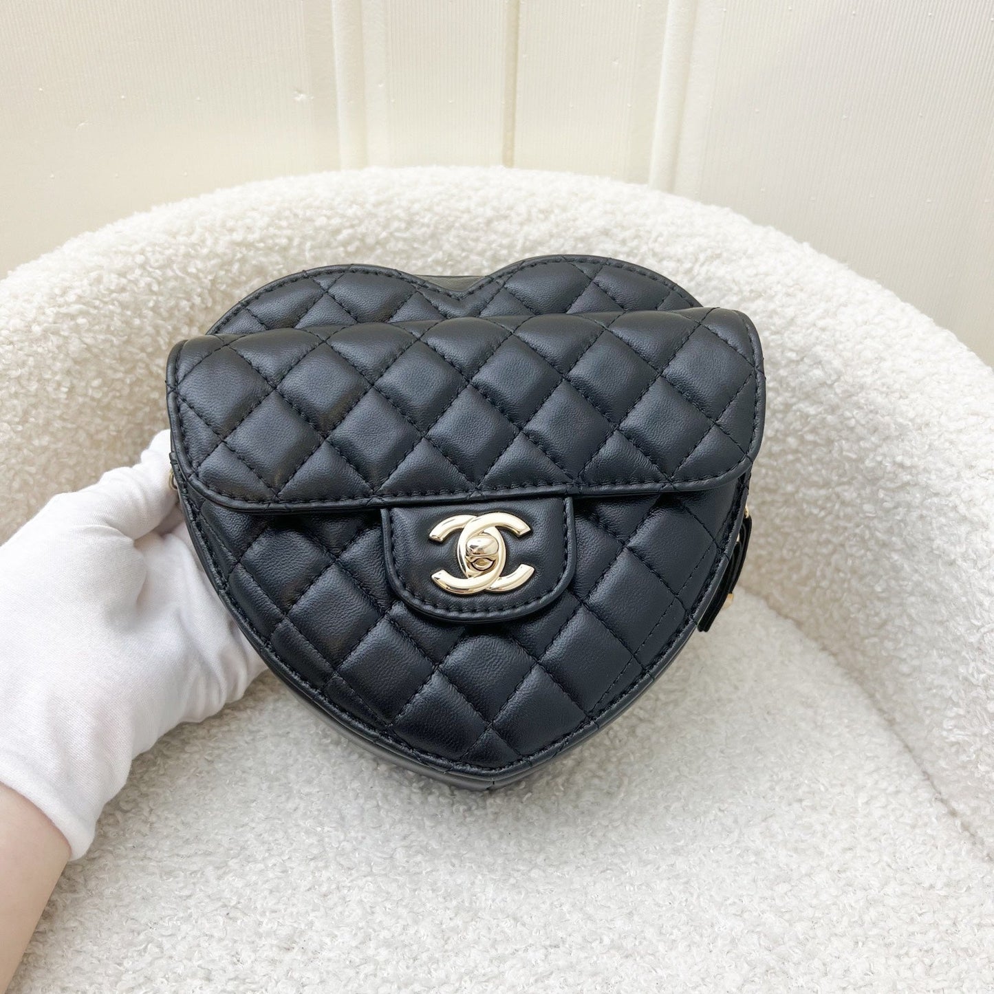 Chanel Large Heart in Black Lambskin and GHW Accessory