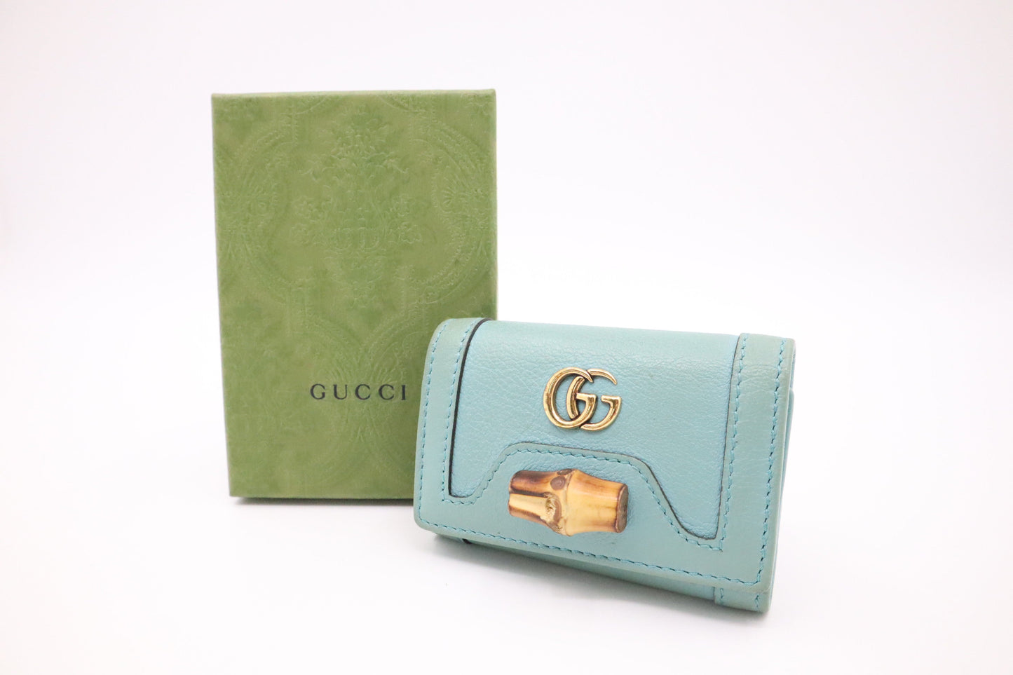 Gucci Bamboo Key Case In Turquoise Handbag Leather Travel Bag