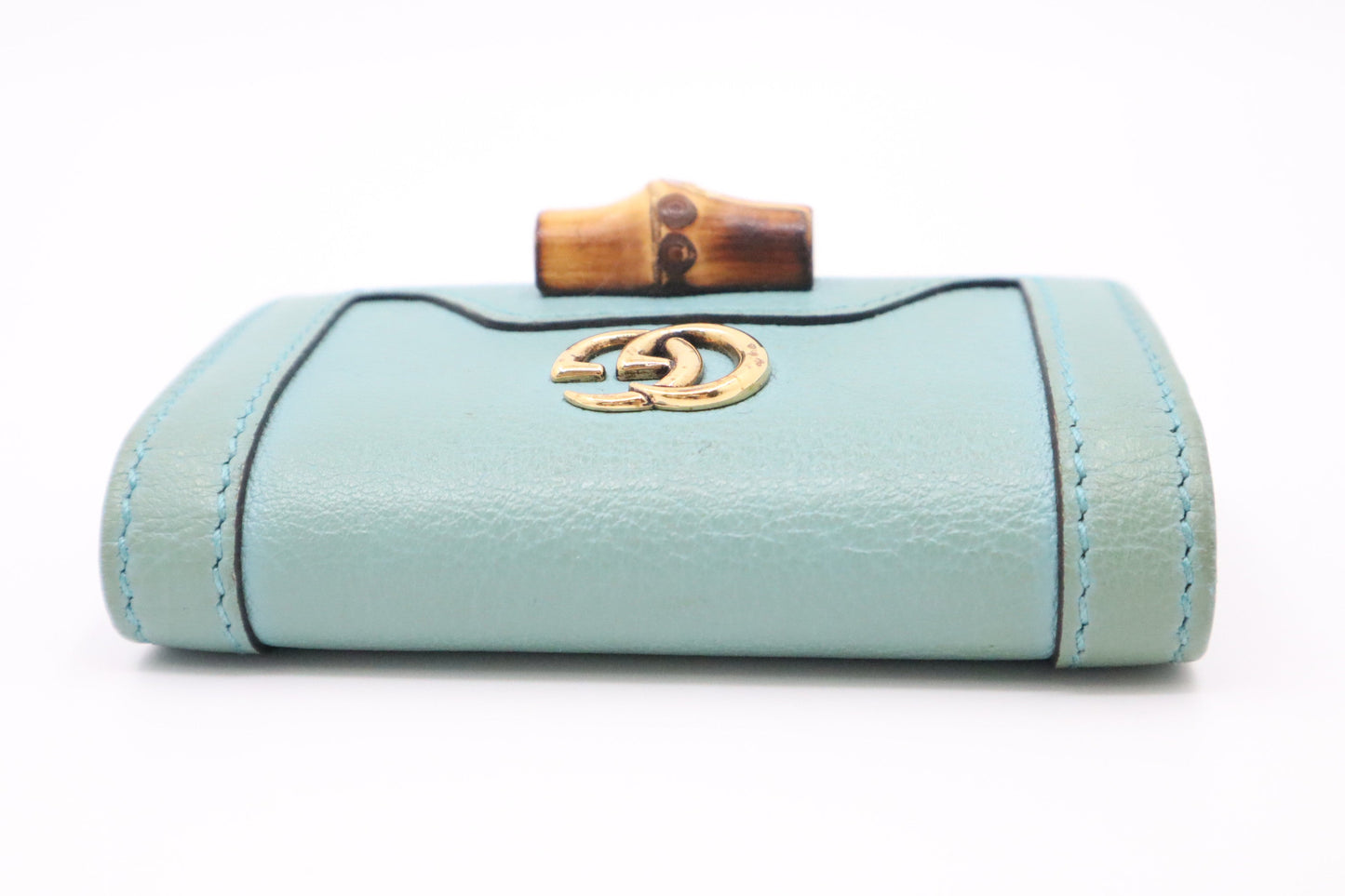 Gucci Bamboo Key Case In Turquoise Handbag Leather Travel Bag
