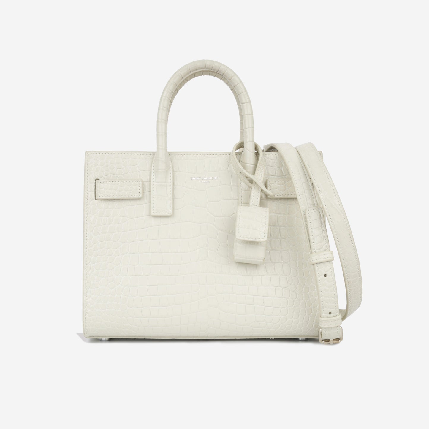 YSL Saint Laurent Nano Sac De Jour Crossbody Bag Jour White Croc