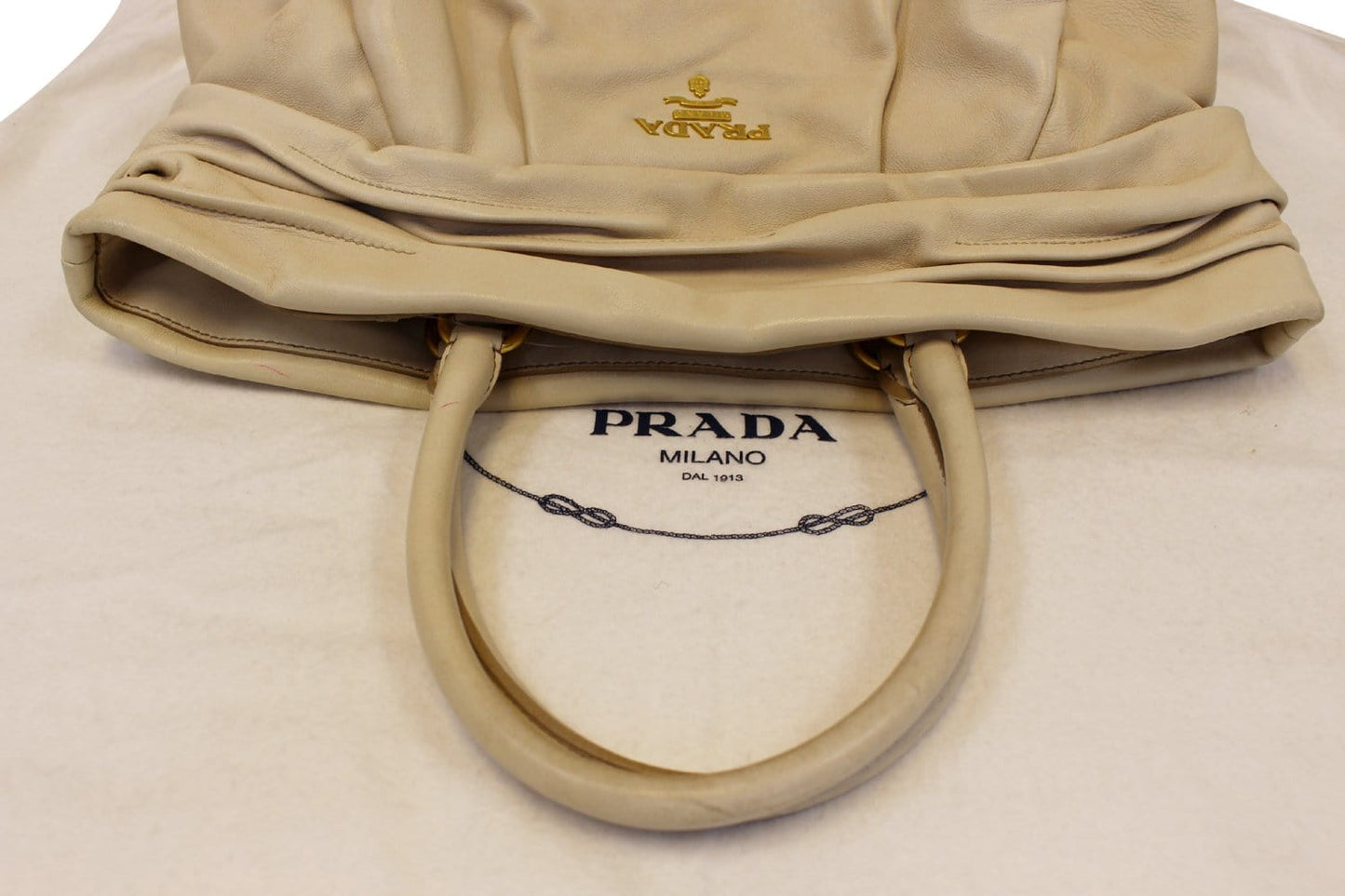 Prada Nappa Frills Shopping Tote Bag Leather Beige