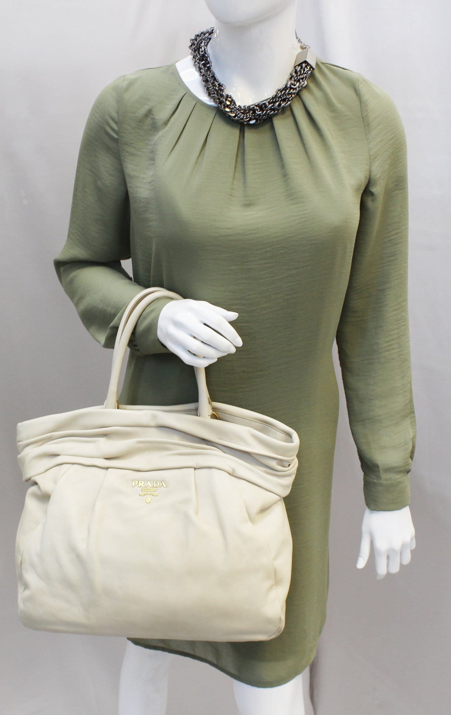 Nappa Frills Shopping Tote Bag Last Call Leather Beige