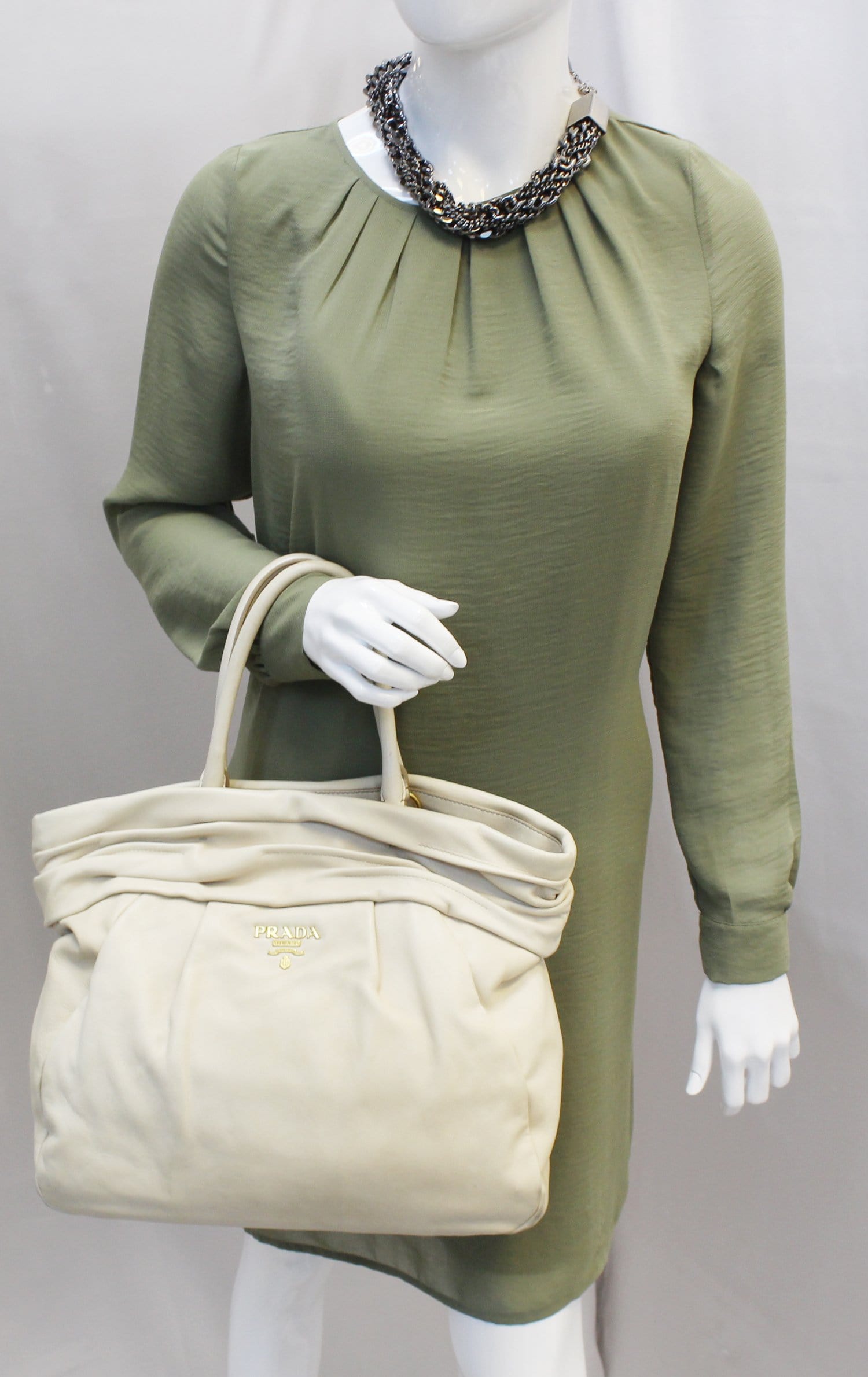 Nappa Frills Shopping Tote Bag Last Call Leather Beige