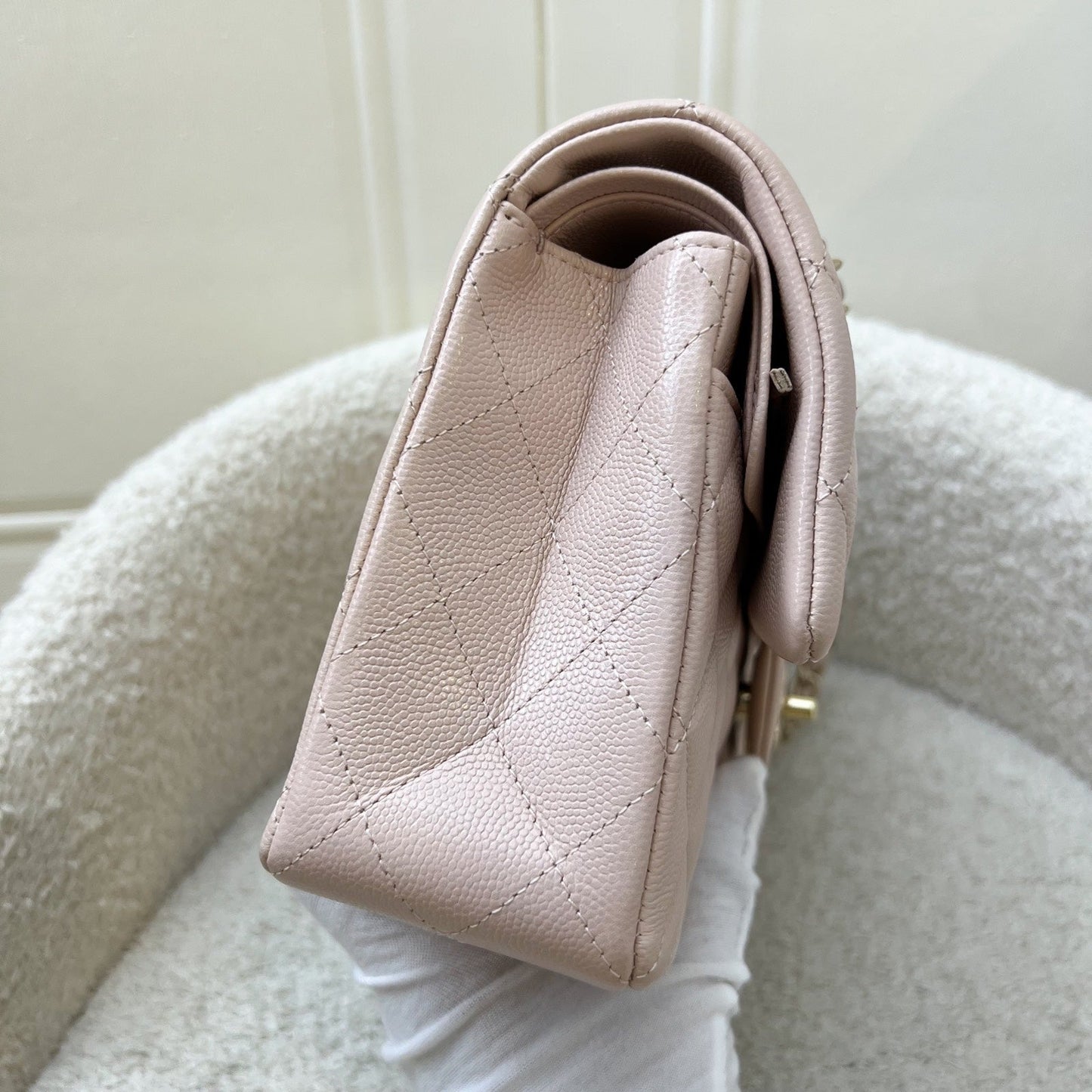 Chanel Small Classic Flap CF in Rose Clair Light Pink Caviar and LGHW Accessory