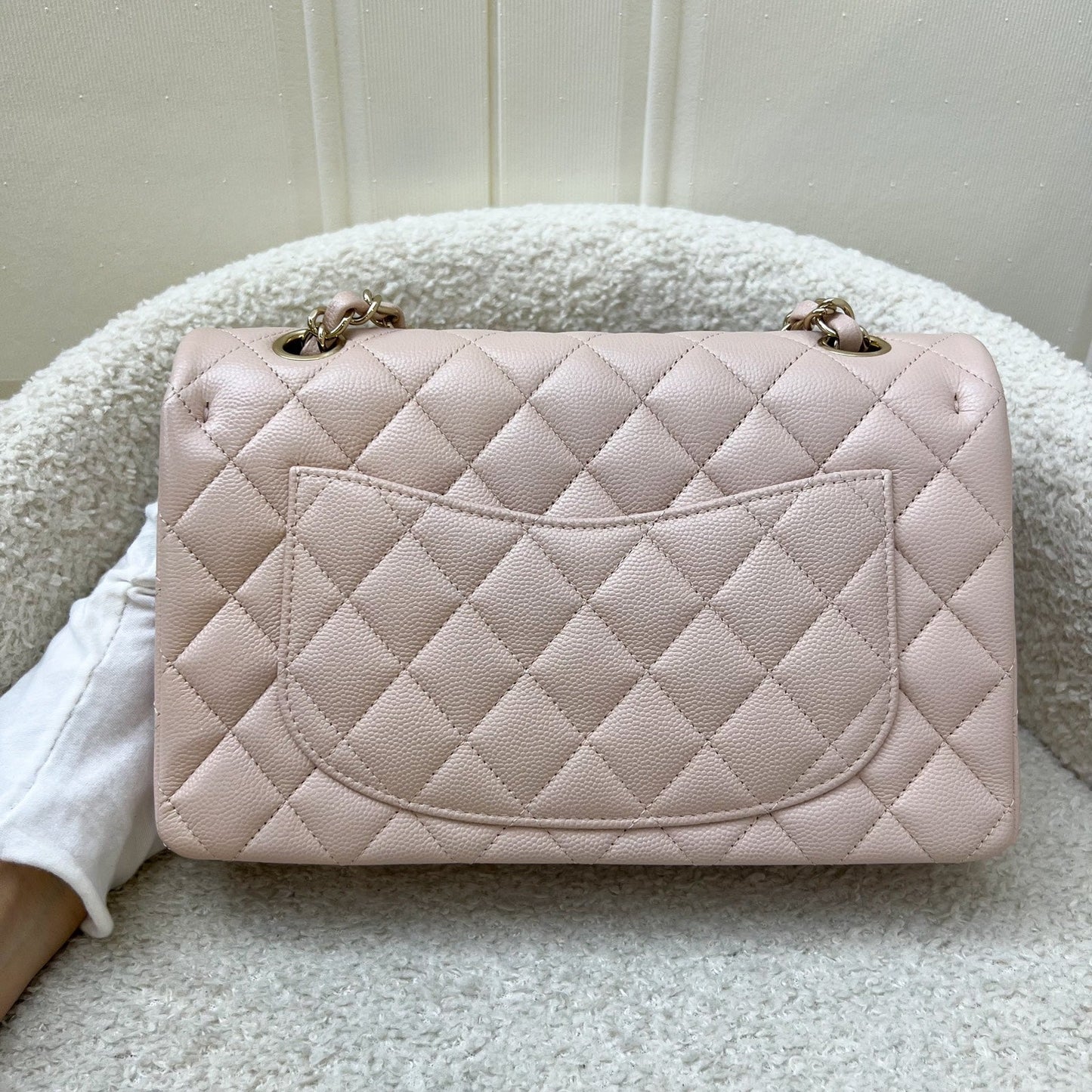 Chanel Small Classic Flap CF in Rose Clair Light Pink Caviar and LGHW Accessory