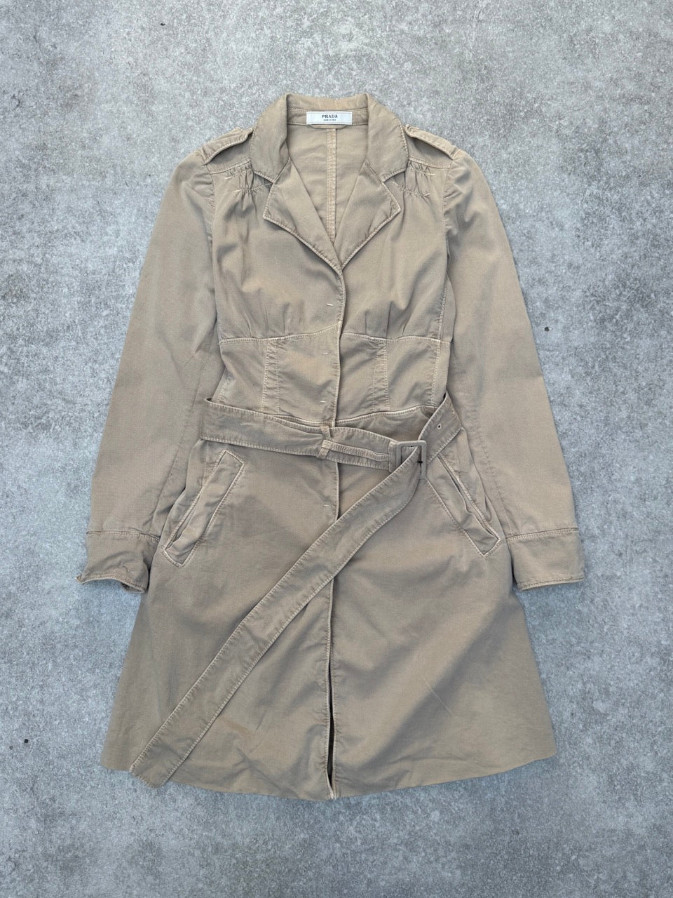 Prada Handbag Belted Trench Beige Medium
