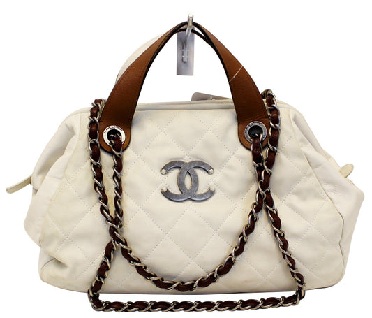 Chanel In The Mix Satchel Bag Leather White Travel Bag