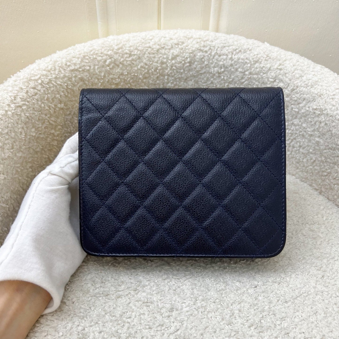 Chanel Square Wallet on Chain WOC in Navy Embossed Calfskin and AGHW (Model: ) Bag
