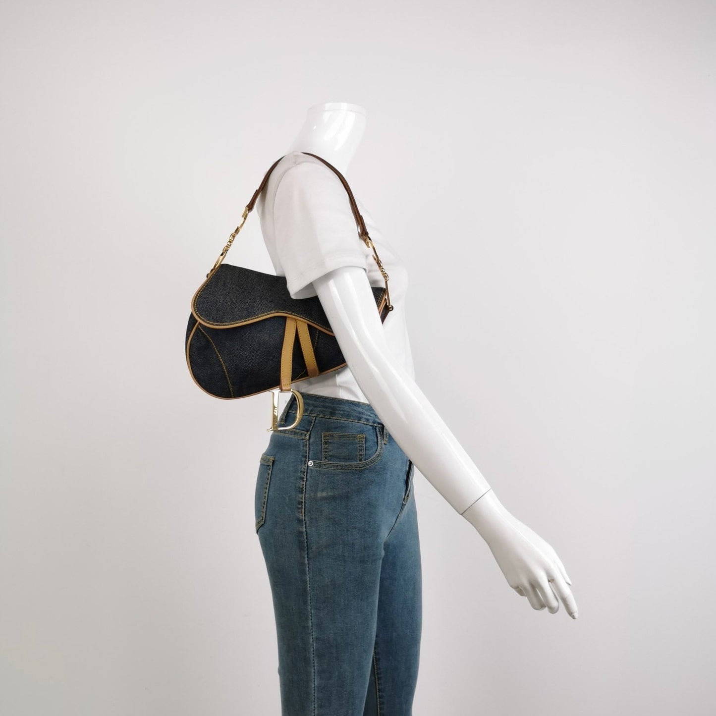 Dior Saddle Navy With Silk Lining And Trim Leather Denim Travel Bag