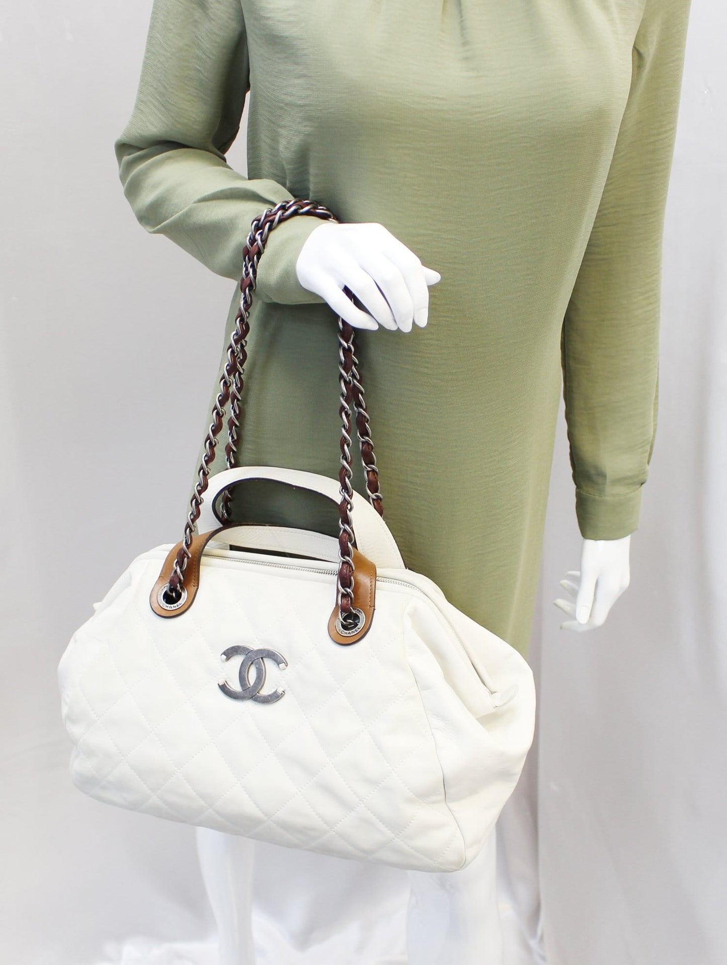 Chanel In The Mix Satchel Bag Leather White Travel Bag