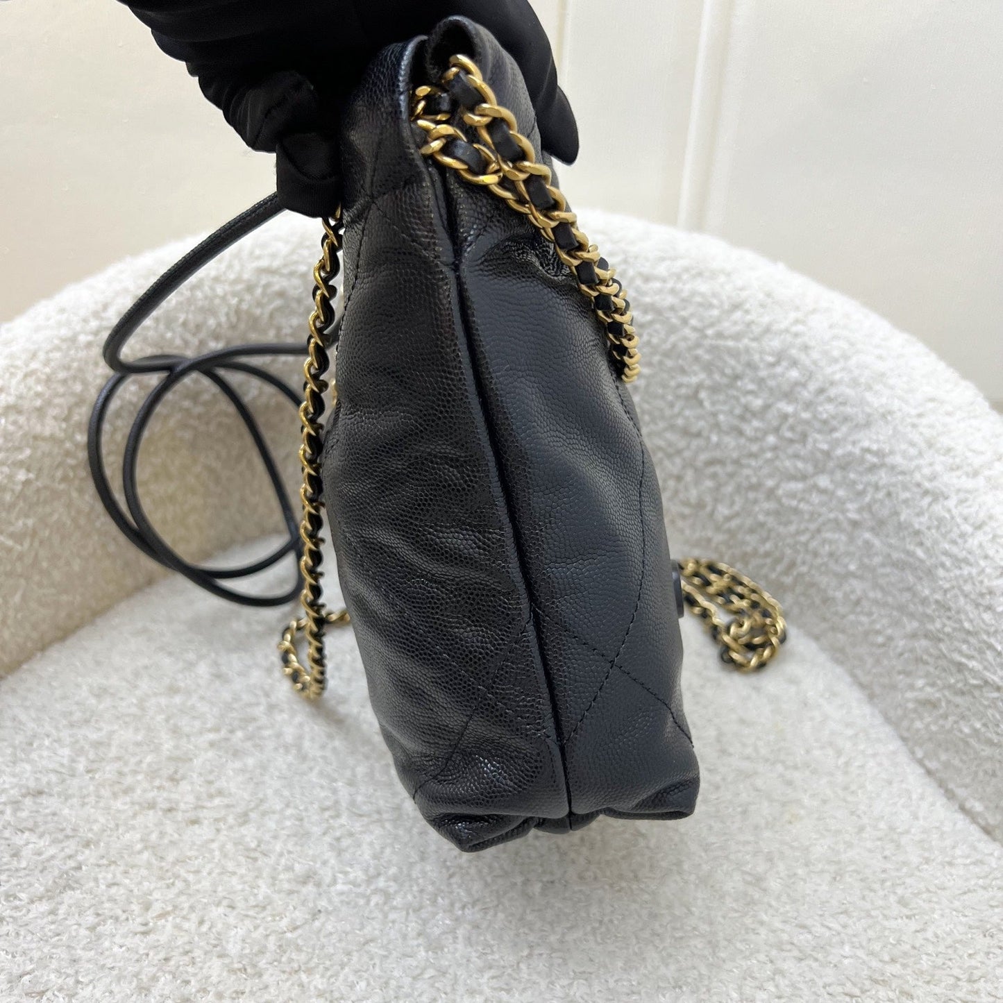 22 Mini Hobo Handbag in Black Shiny Caviar and AGHW Signature