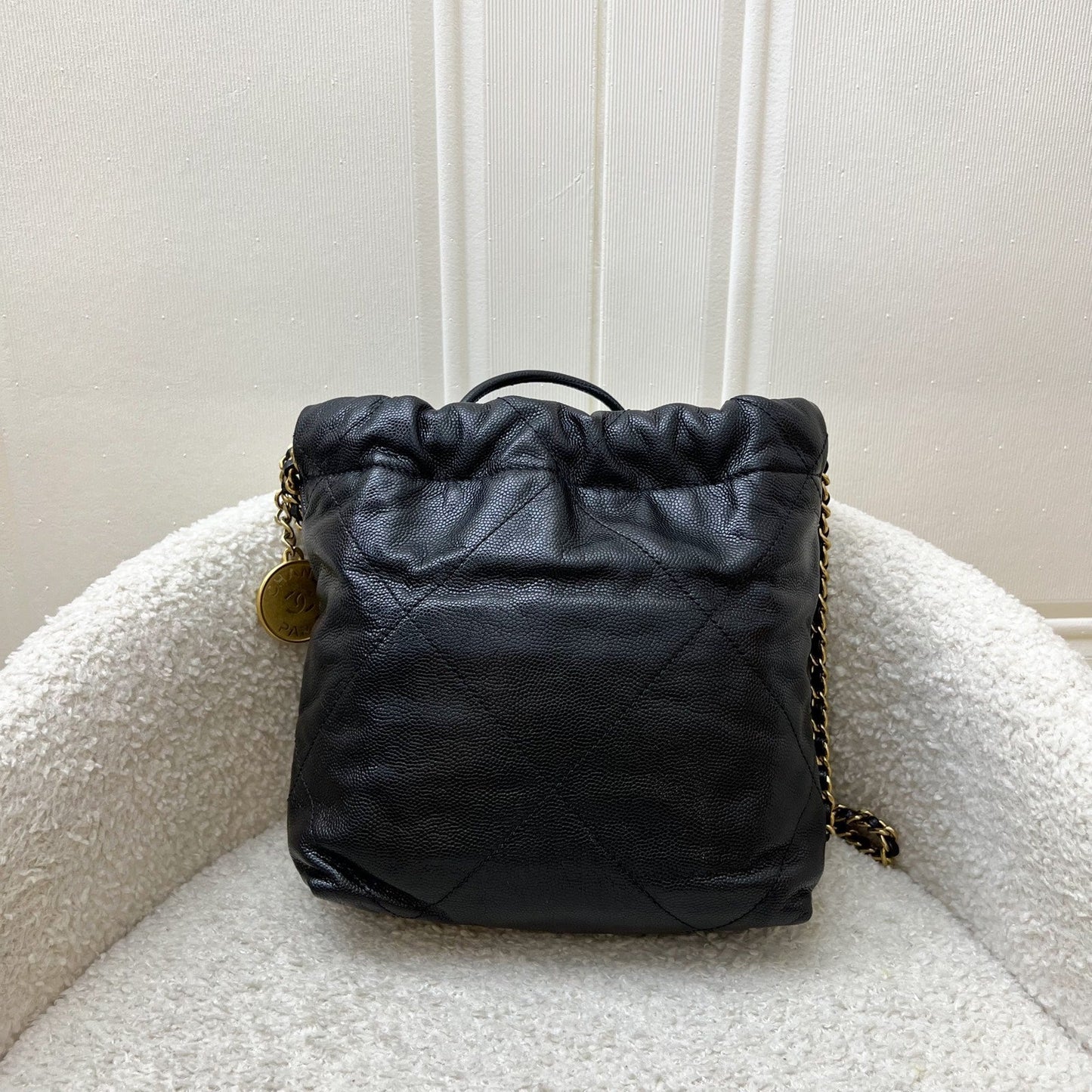 22 Mini Hobo Handbag in Black Shiny Caviar and AGHW Signature