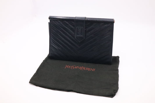 YSL Saint Laurent Clutch In Navy Leather Blue Clutch Bag