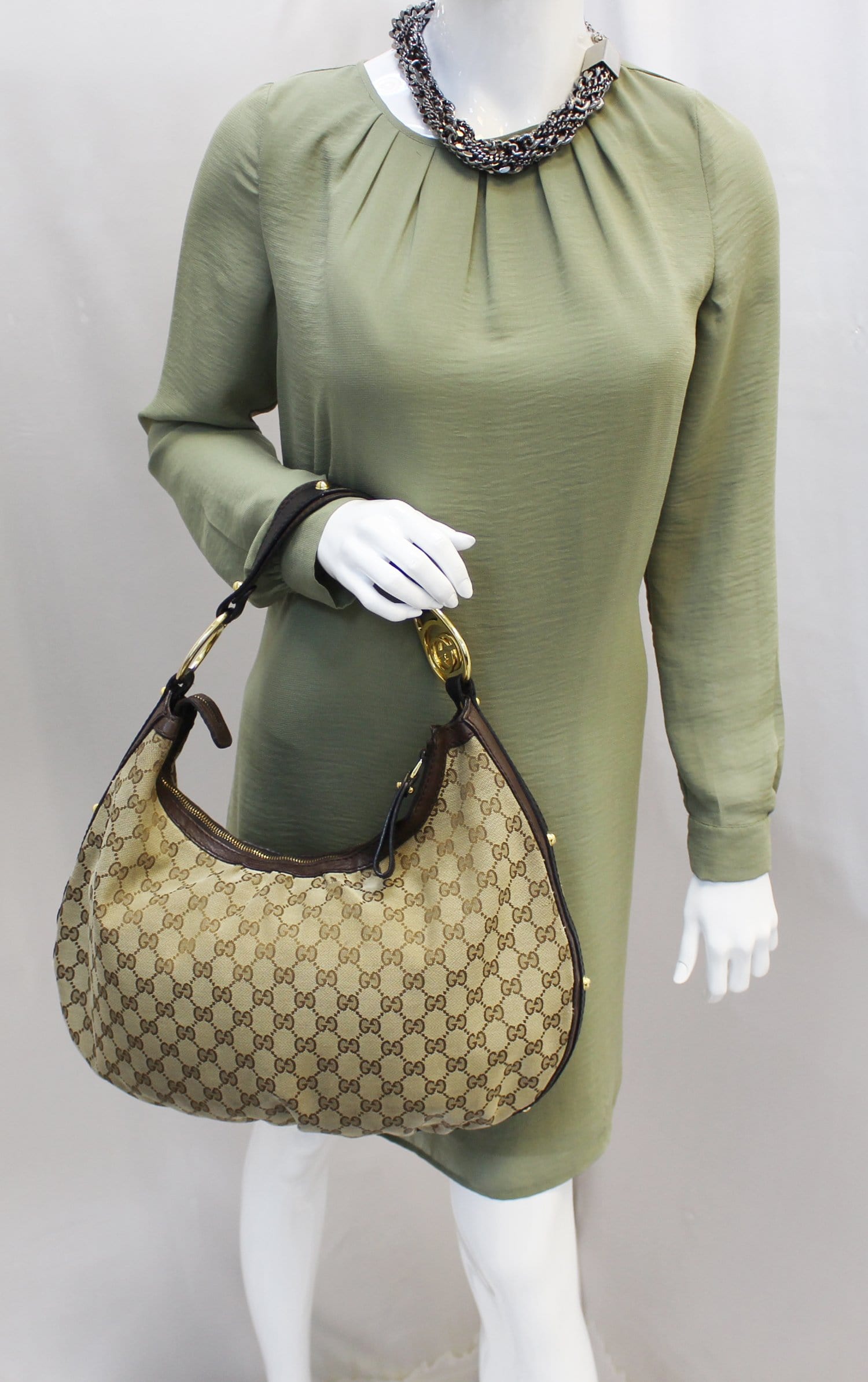 Gucci Ebony Interlocking Hobo Bag Canvas Beige Travel Bag