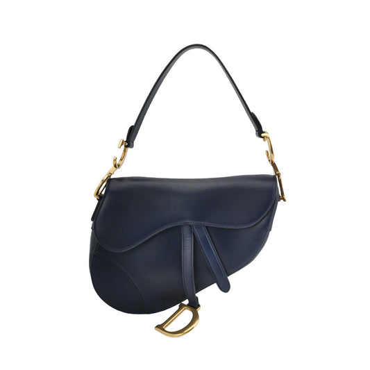 Dior Christian Saddle Navy Smooth Calfskin Handbag Leather Medium Travel Bag