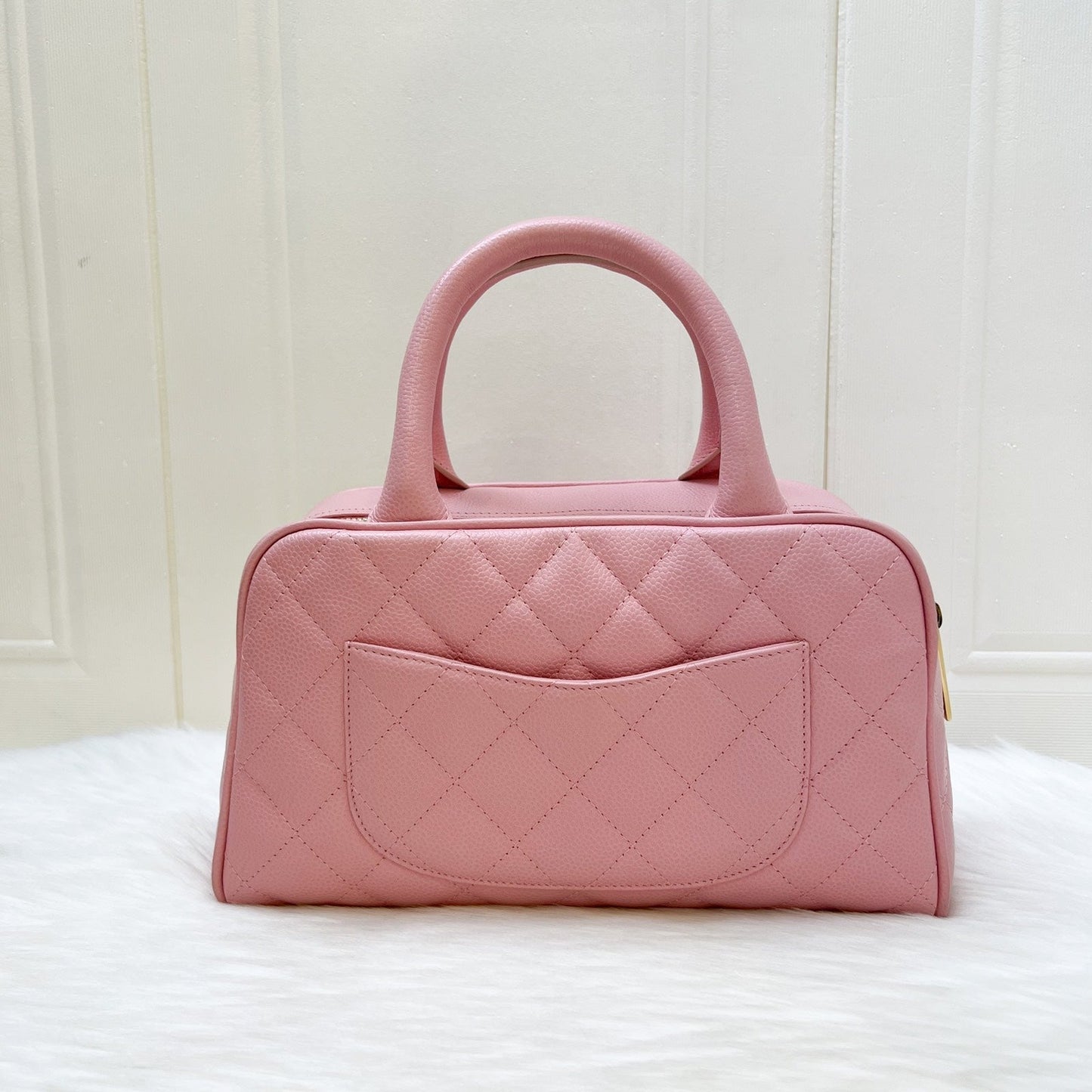 Chanel Mini Boston Bowling in Pink Caviar and Gold HW Accessory