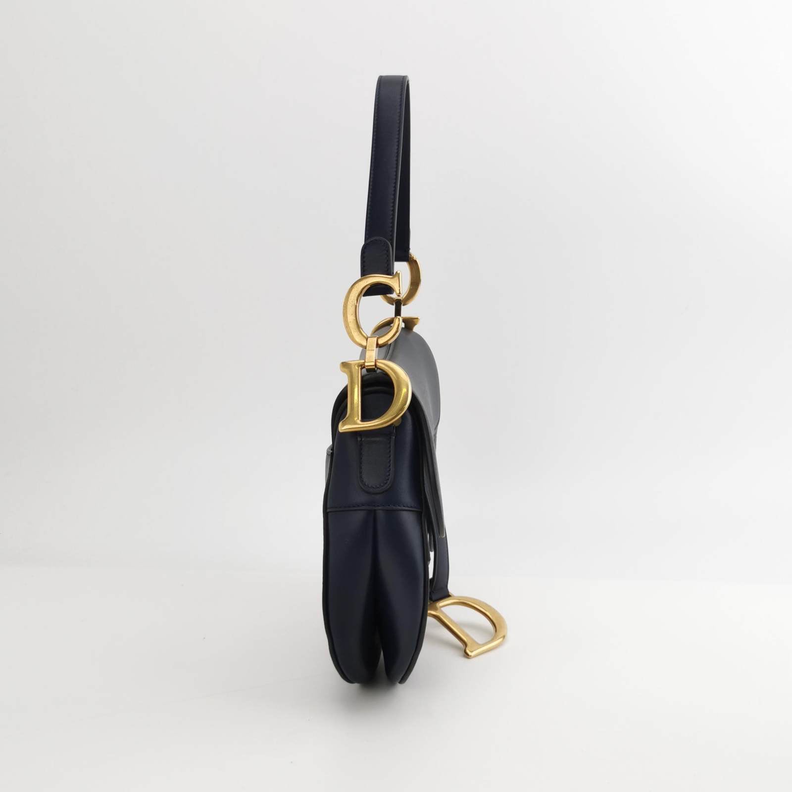 Dior Christian Saddle Navy Smooth Calfskin Handbag Leather Medium Travel Bag
