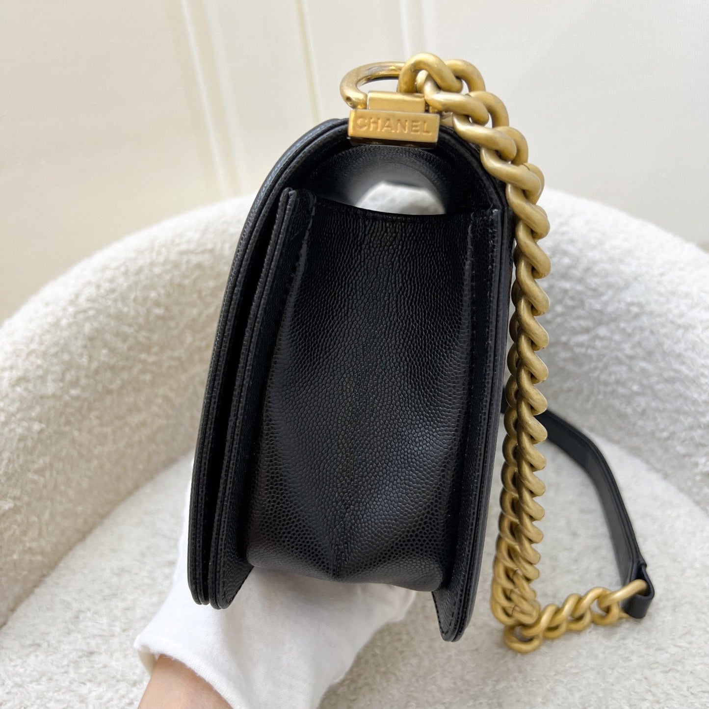 Chanel Medium Boy Flap in Black Caviar and AGHW Accessory