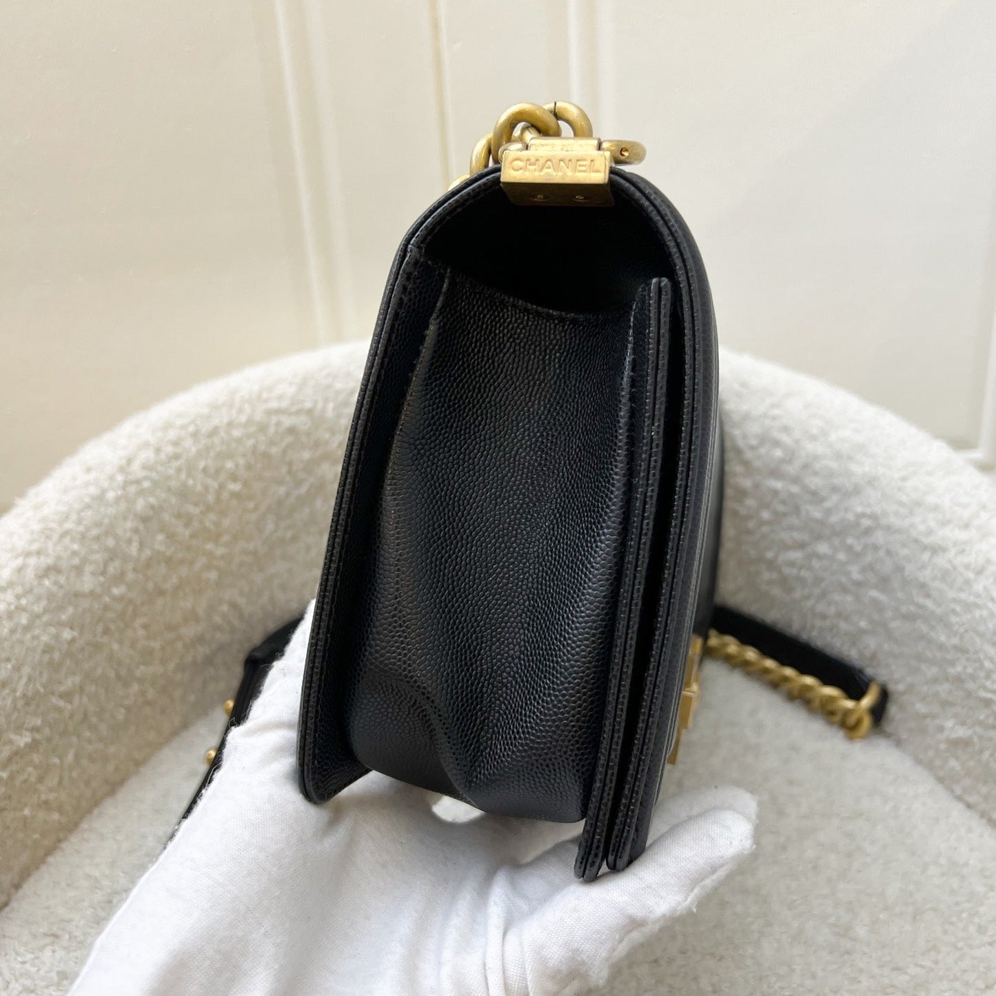 Chanel Medium Boy Flap in Black Caviar and AGHW Accessory