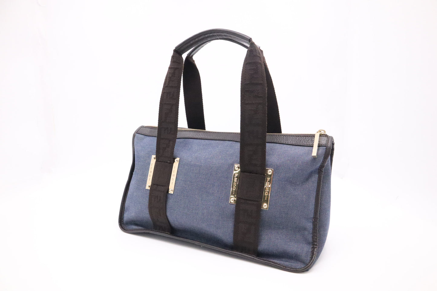 Fendi Handbag In Canvas Denim Blue Travel Bag
