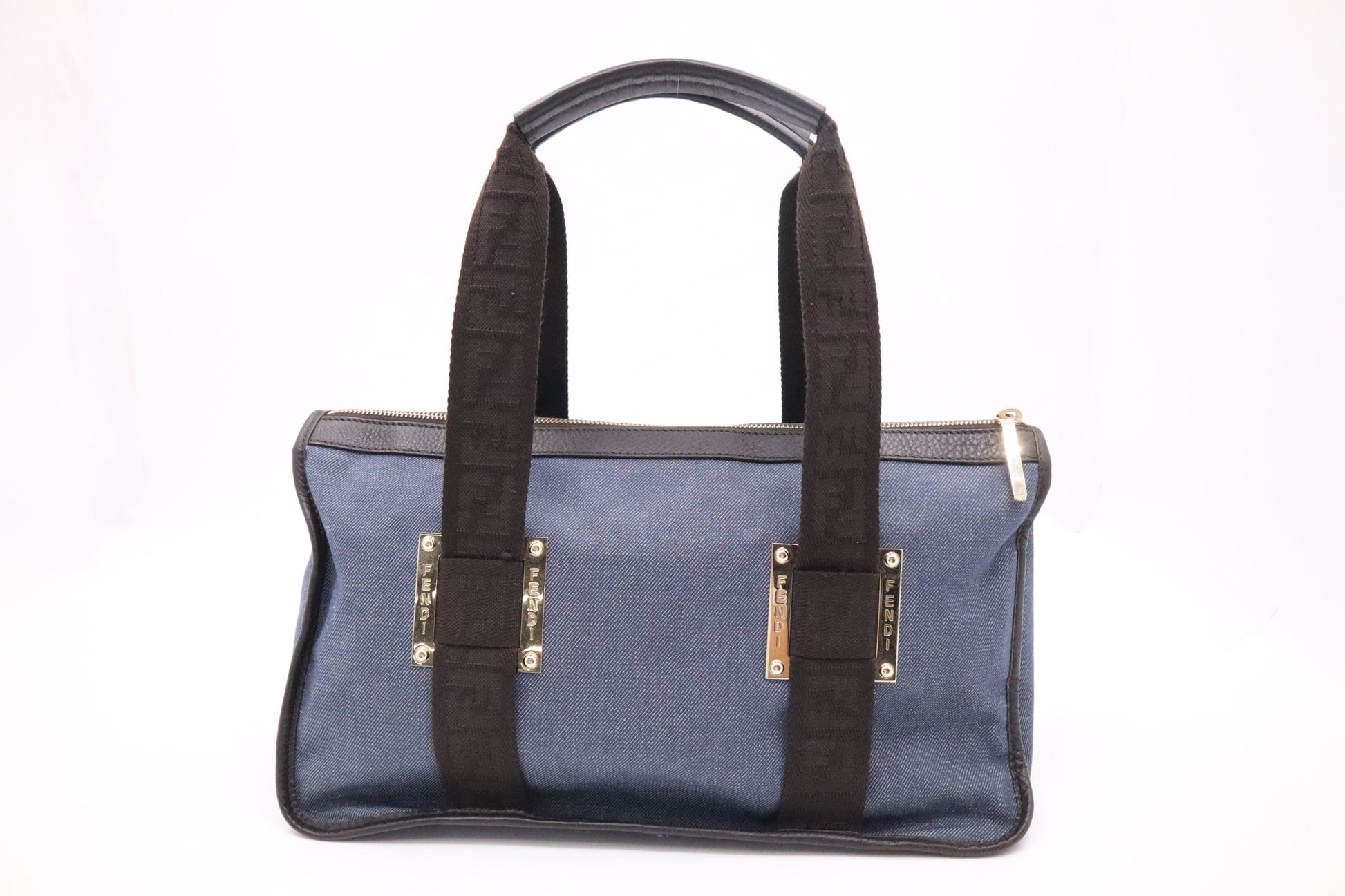 Fendi Handbag In Canvas Denim Blue Travel Bag