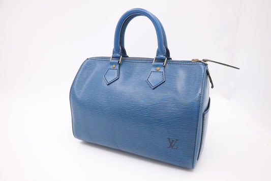 Louis Vuitton Speedy 25 Toledo Blue Leather Epi Handbag Epi Leather