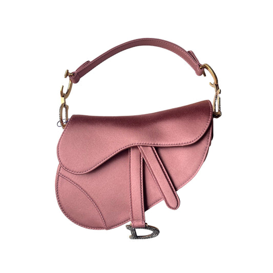 Dior Saddle Silk Rose With Crystal Buckle Handbag Satin Pink Travel Bag