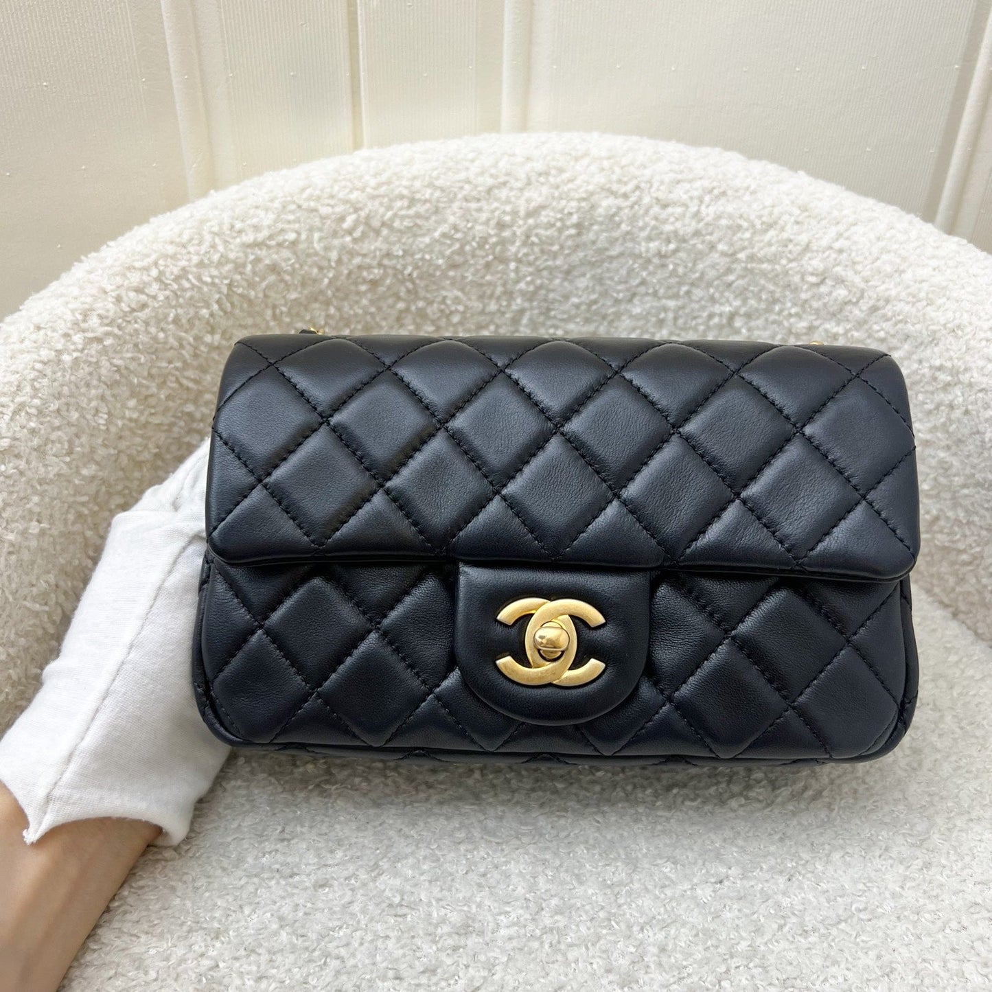 Chanel Pearl Crush Mini Rectangular Flap in Black Lambskin and AGHW Accessory
