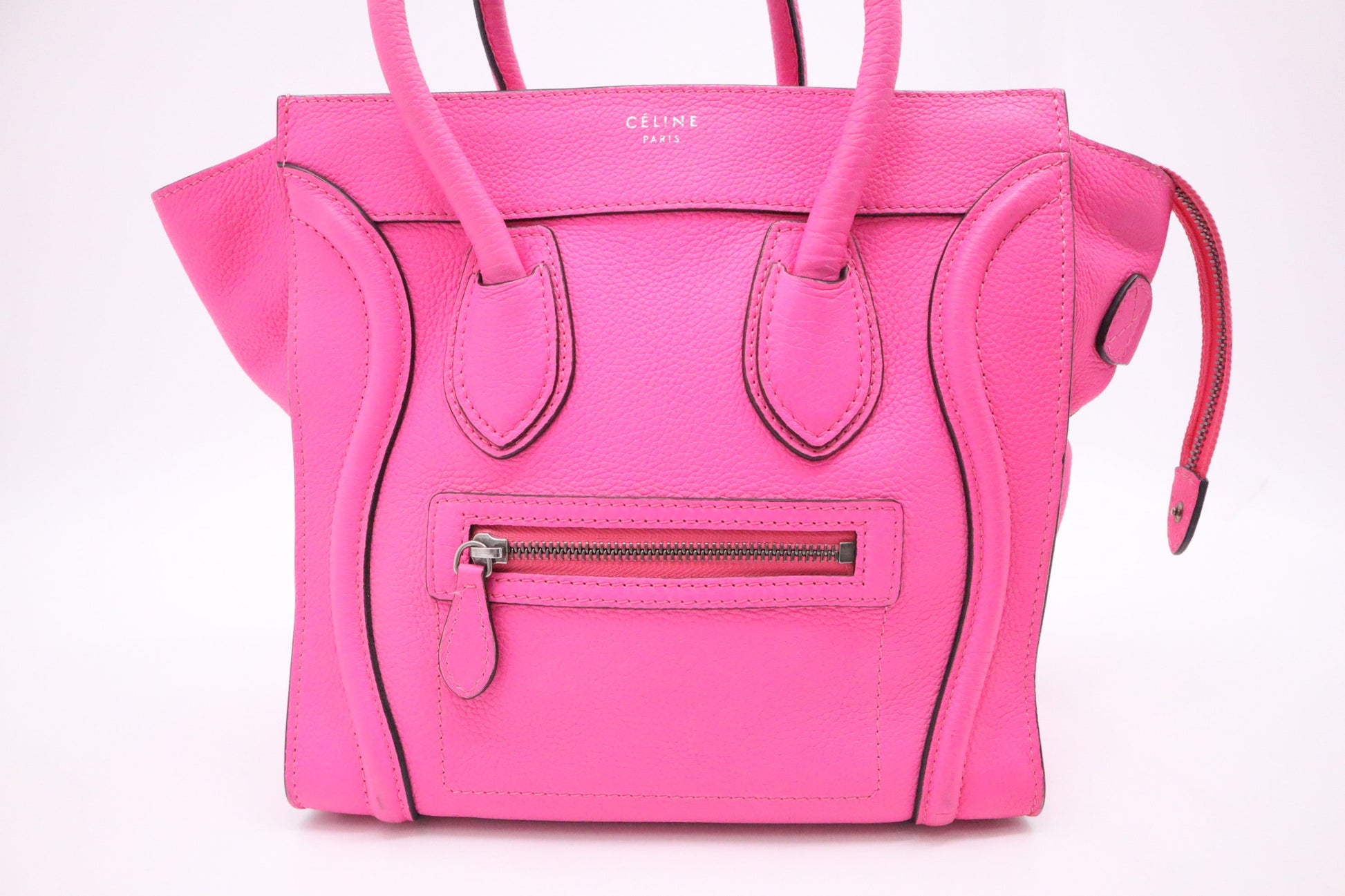 Celine Micro Luggage In Drummed Handbag Leather Pink Travel Bag