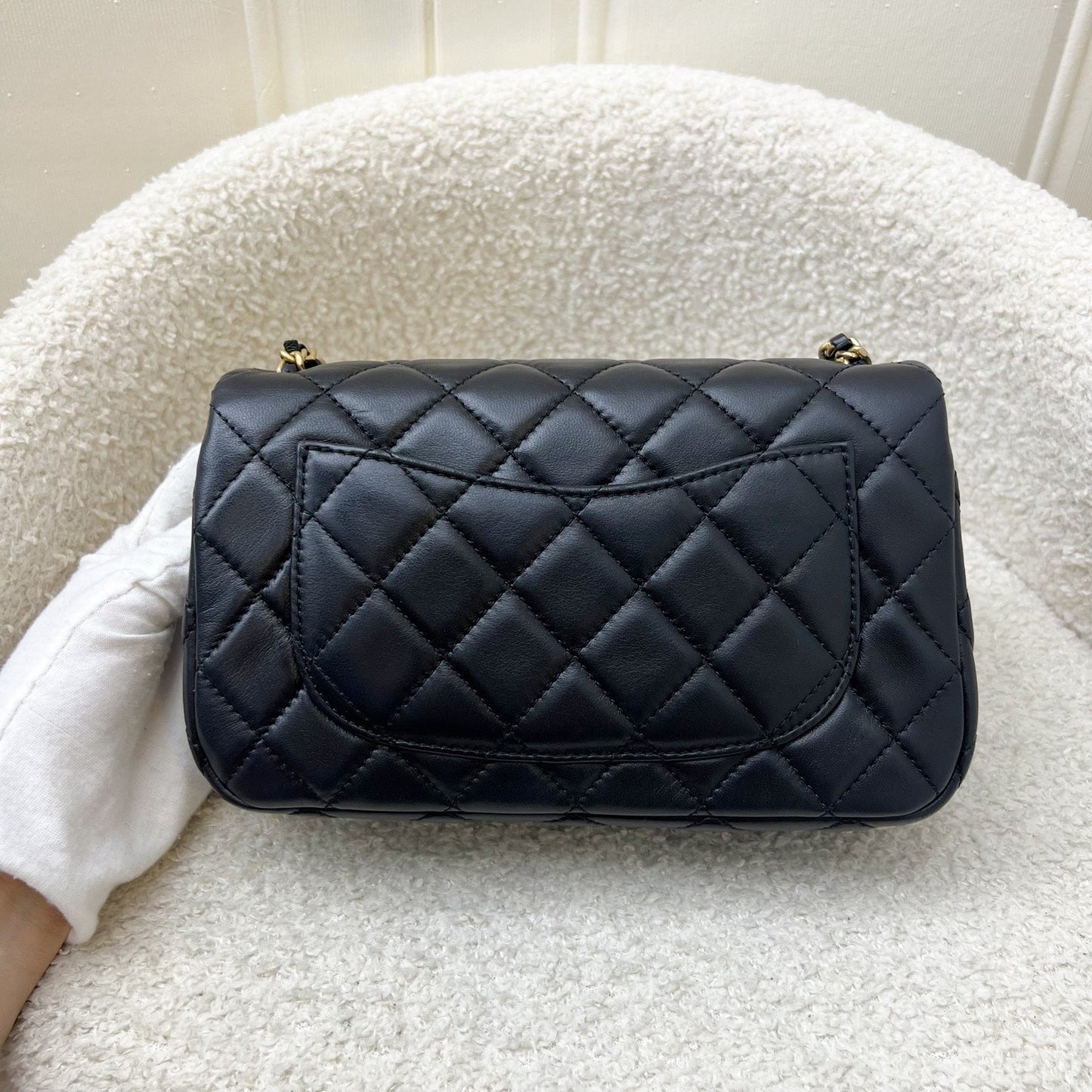 Chanel Pearl Crush Mini Rectangular Flap in Black Lambskin and AGHW Accessory