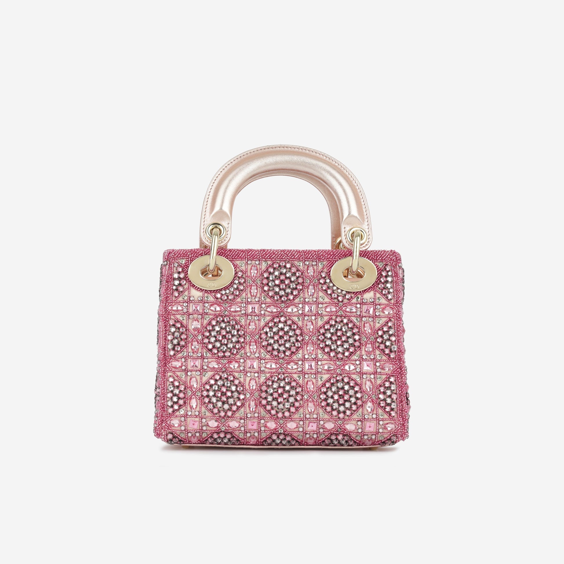 Dior Christian Lady Crystal Beaded Crossbody Bag Pink Mini