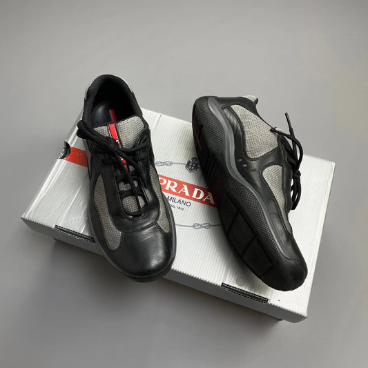 Prada Shoe Americas Cup & Steel Grey Mesh Trainers Black Gray Shoes