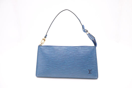 Louis Vuitton Pochette Accessoires Epi Leather Blue Clutch Bag