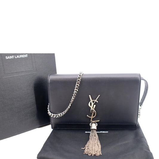 YSL Saint Laurent Yves Kate Tassel Crossbody Bag Leather Black Laurent Kate Chain