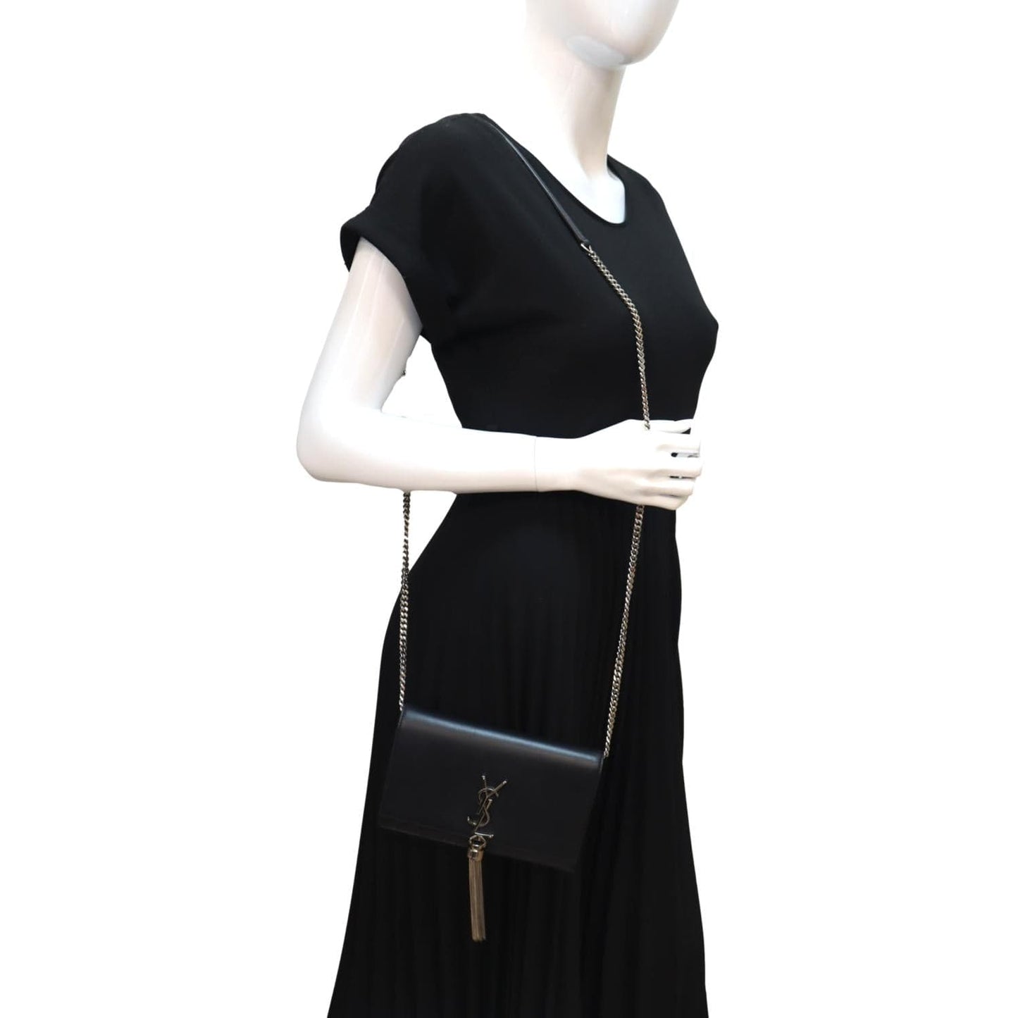 YSL Saint Laurent Yves Kate Tassel Crossbody Bag Leather Black Laurent Kate Chain