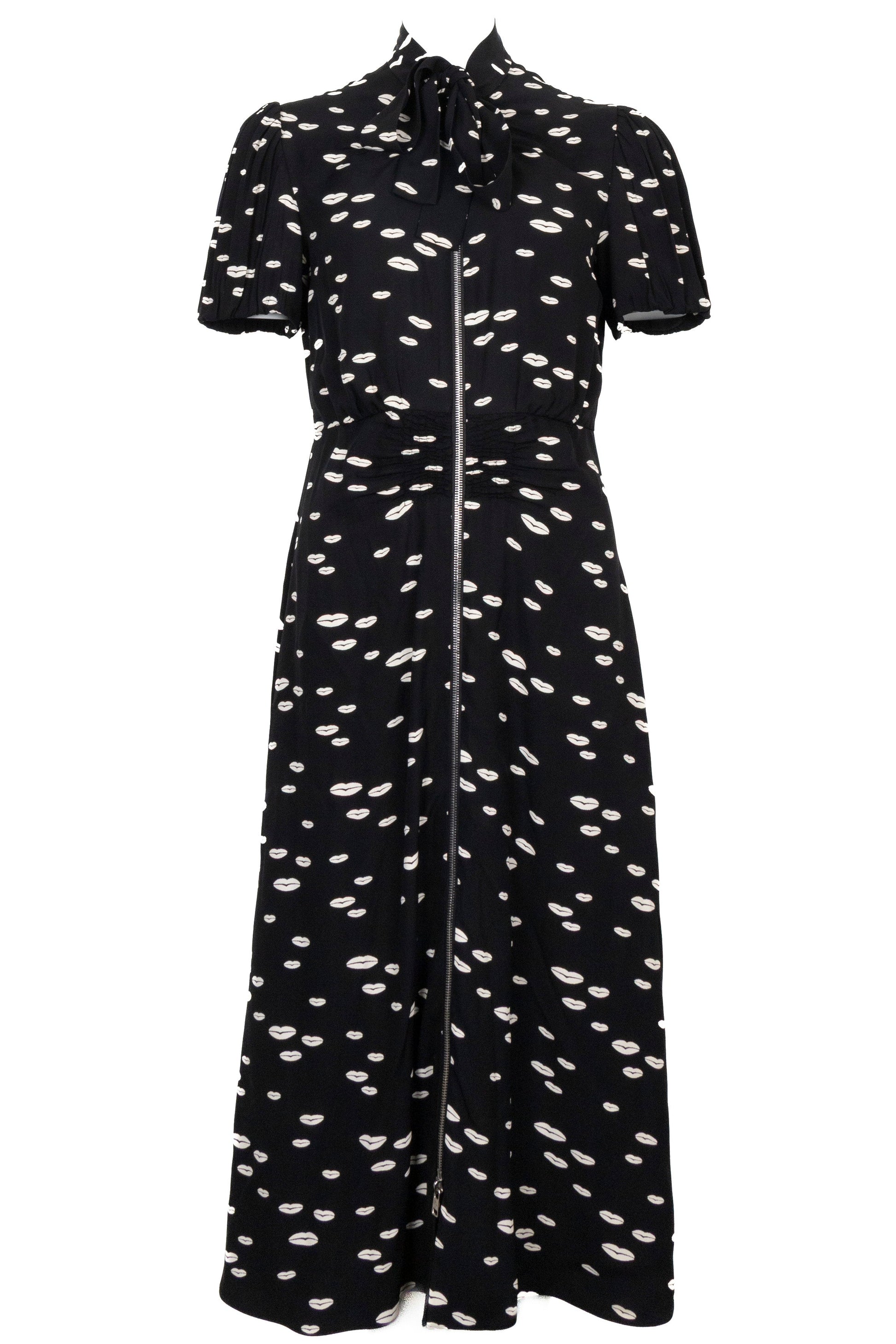 Prada Lip Print Midi Dress Black Handbag