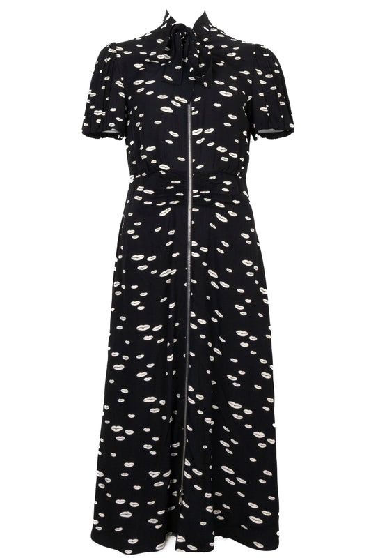 Prada Lip Print Midi Dress Black Handbag