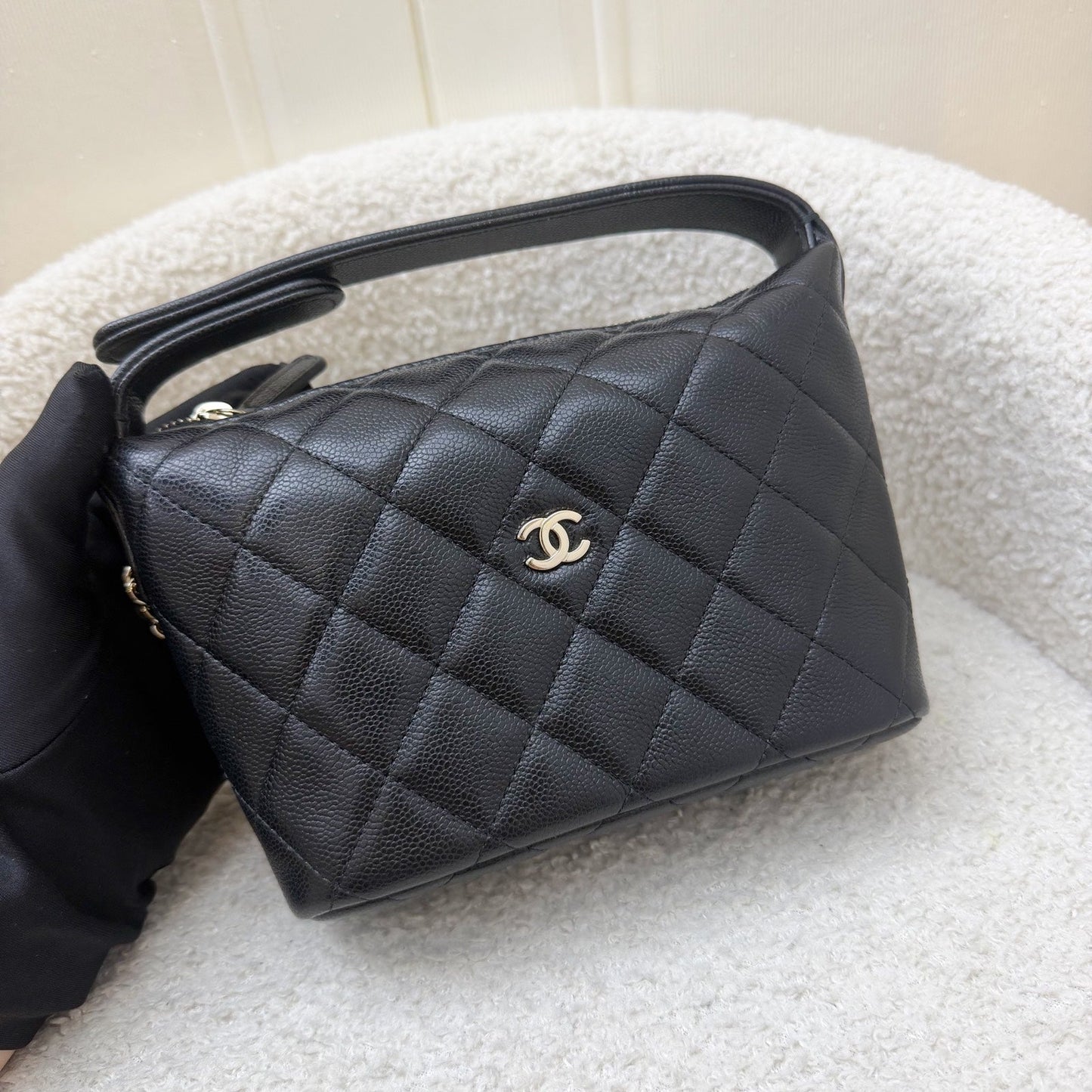 Chanel Classic Quilted Hobo Clutch on Chain in Black Caviar and LGHW (Model: )