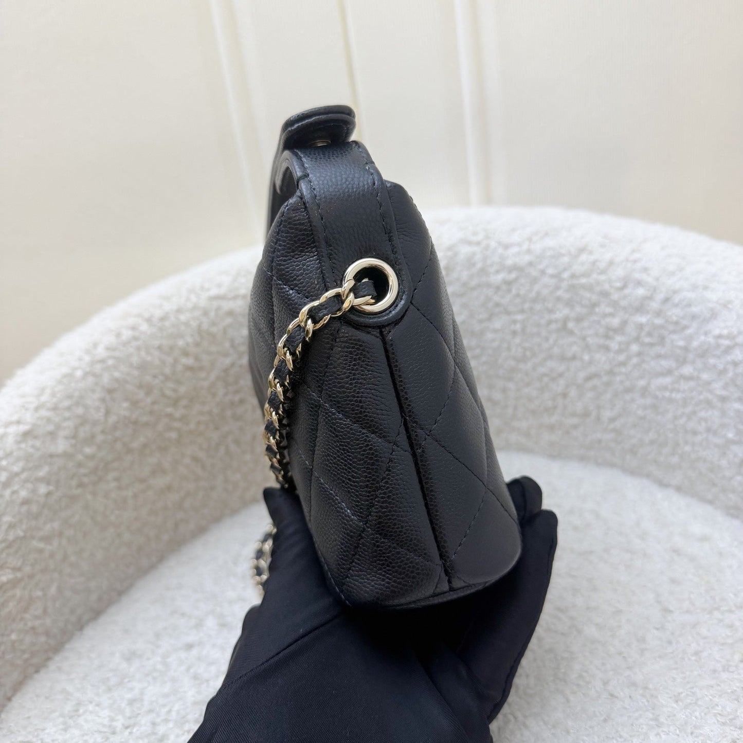 Chanel Classic Quilted Hobo Clutch on Chain in Black Caviar and LGHW (Model: )