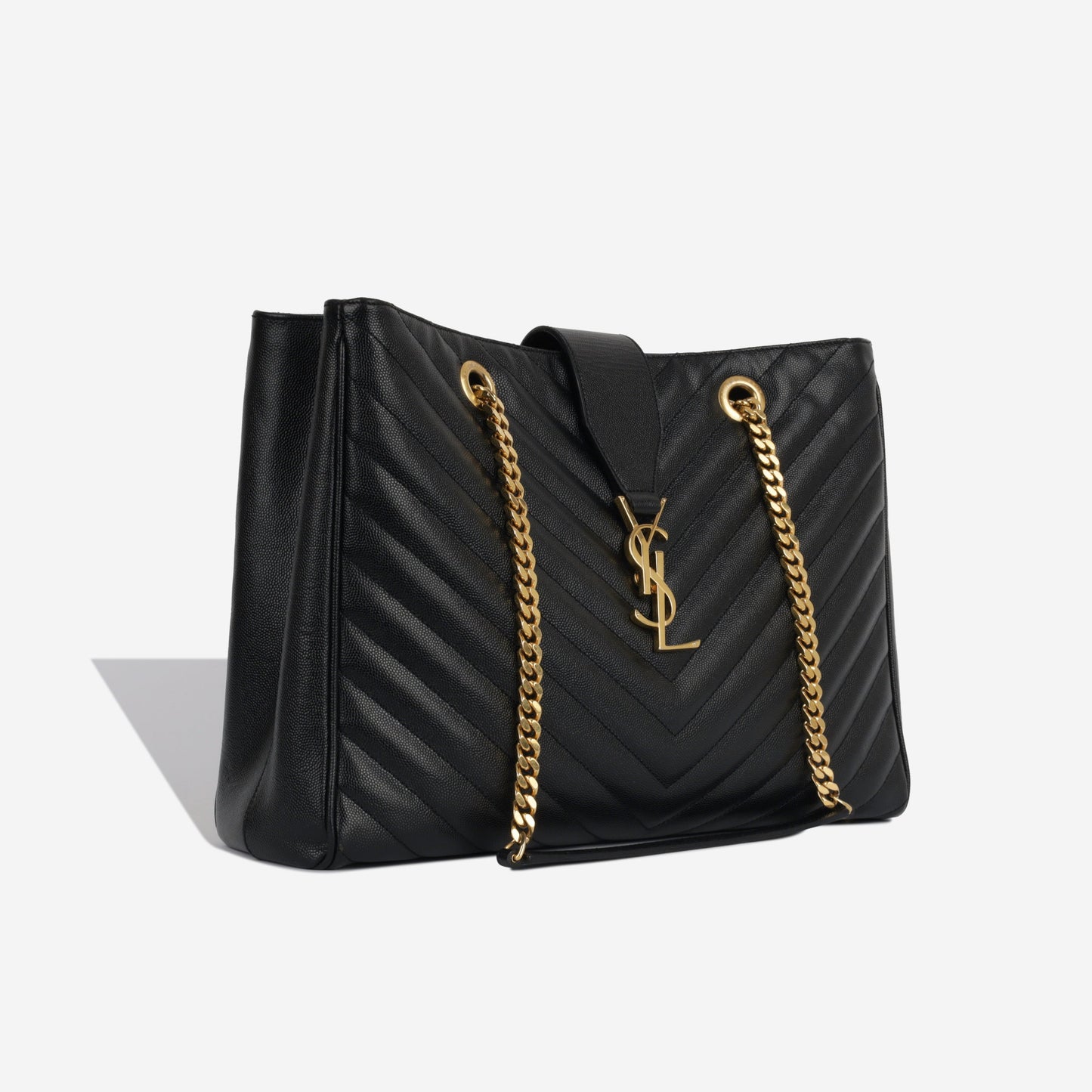 YSL Saint Laurent Cassandre Tote Bag Shoulder Bag Black Grained Ghw