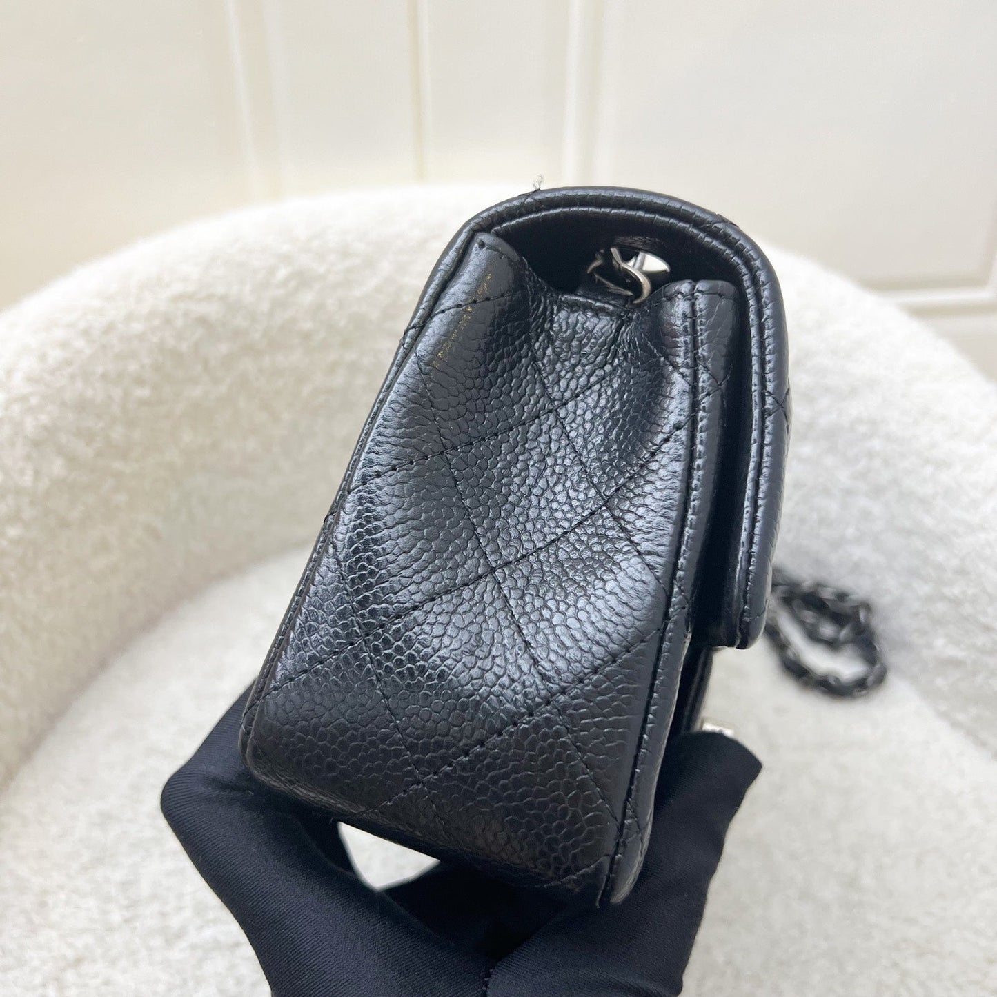 Chanel Classic Mini Rectangular Flap in Black Caviar and RHW Accessory