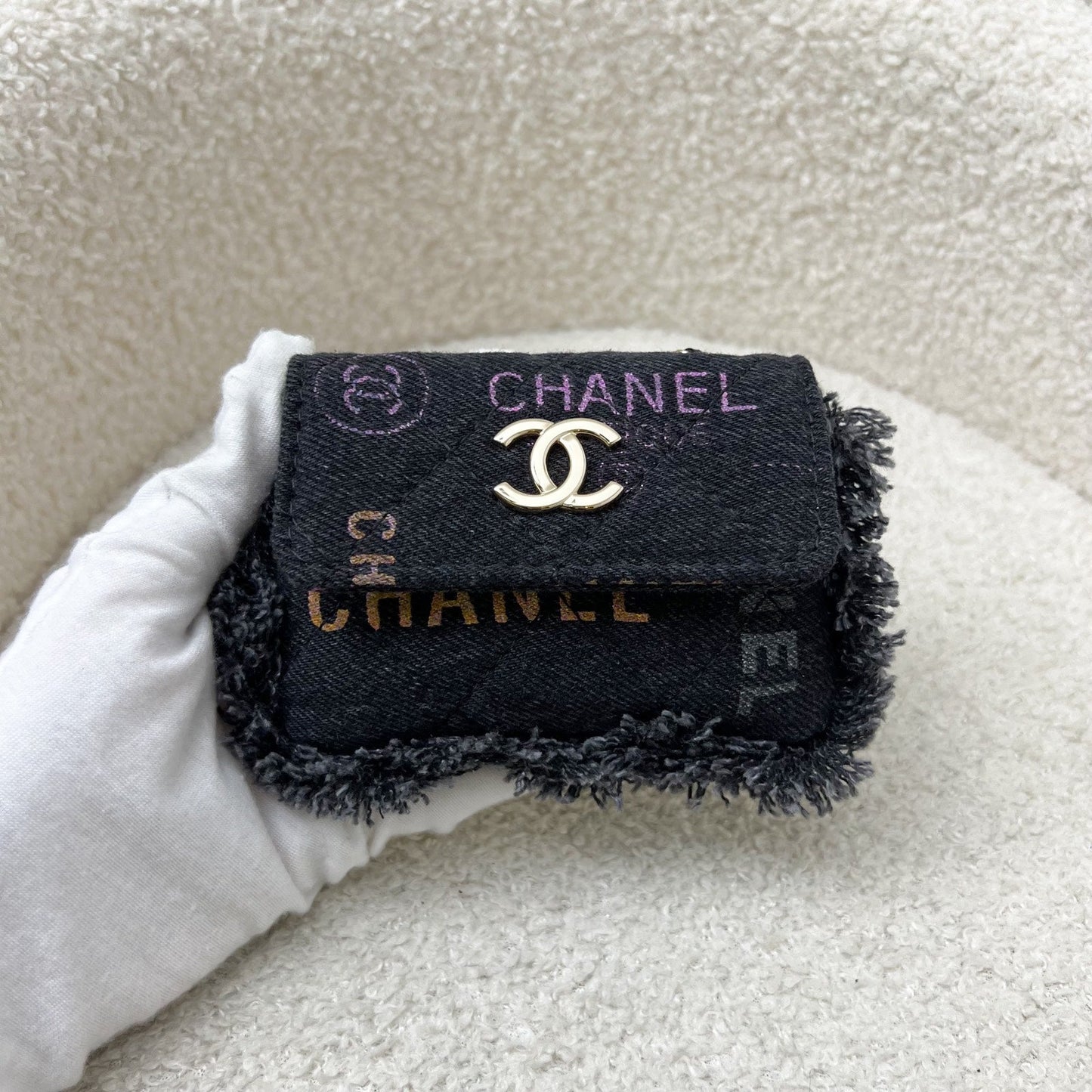 Chanel Waist Bag / Clutch on Chain in Black Printed Denim and GHW