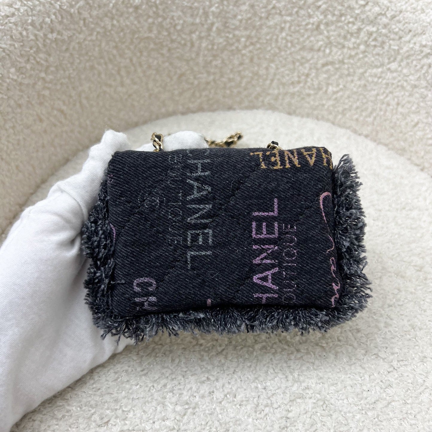 Chanel Waist Bag / Clutch on Chain in Black Printed Denim and GHW