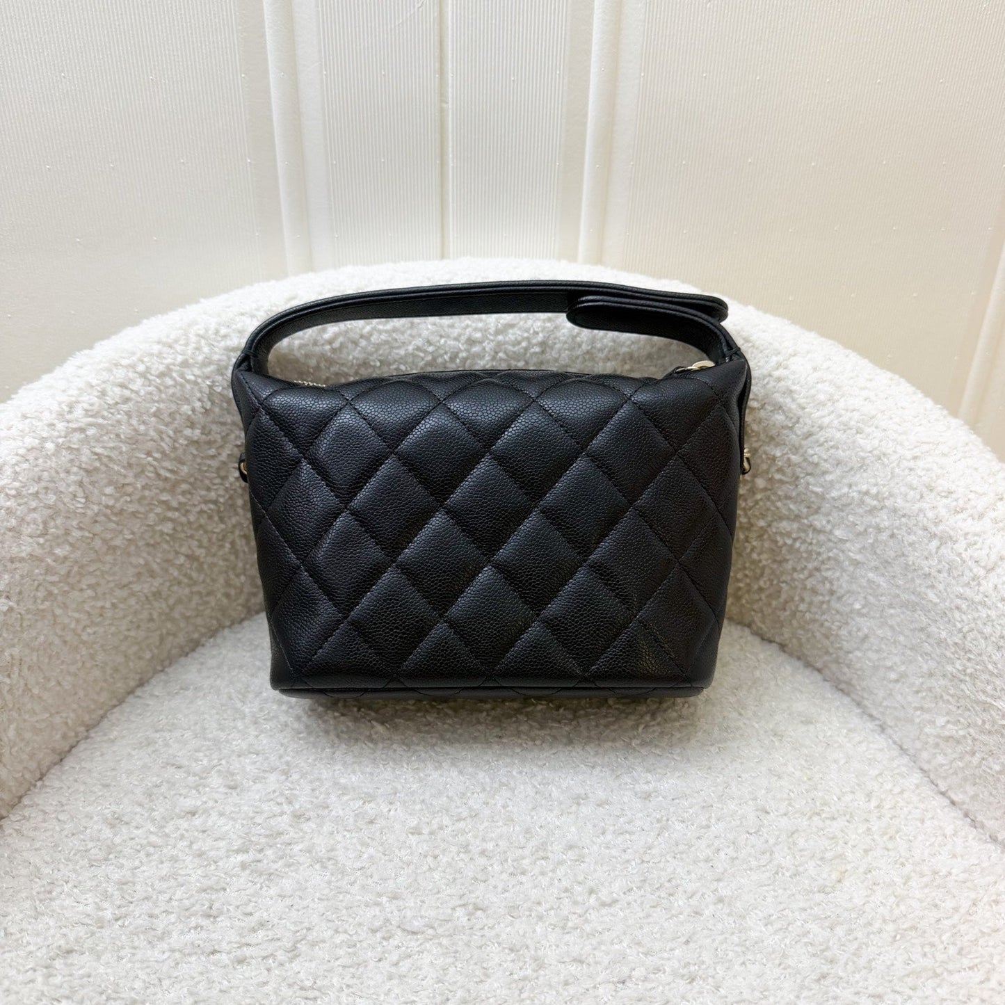 Chanel Classic Quilted Hobo Clutch on Chain in Black Caviar and LGHW (Model: )