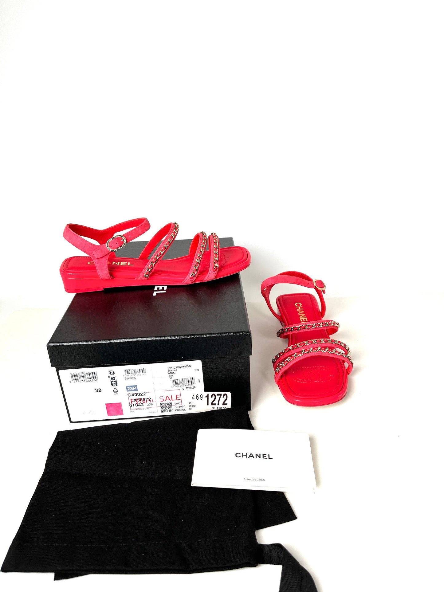 Chanel New Chain Suede Leather Pink Wedge Sandals 38 7.5