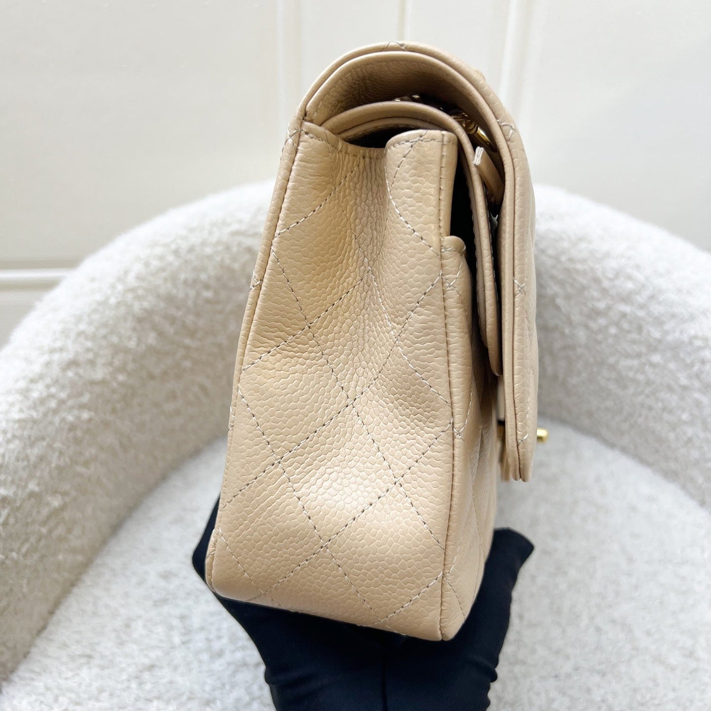 Chanel Medium Classic Flap CF in Beige Caviar and GHW Accessory