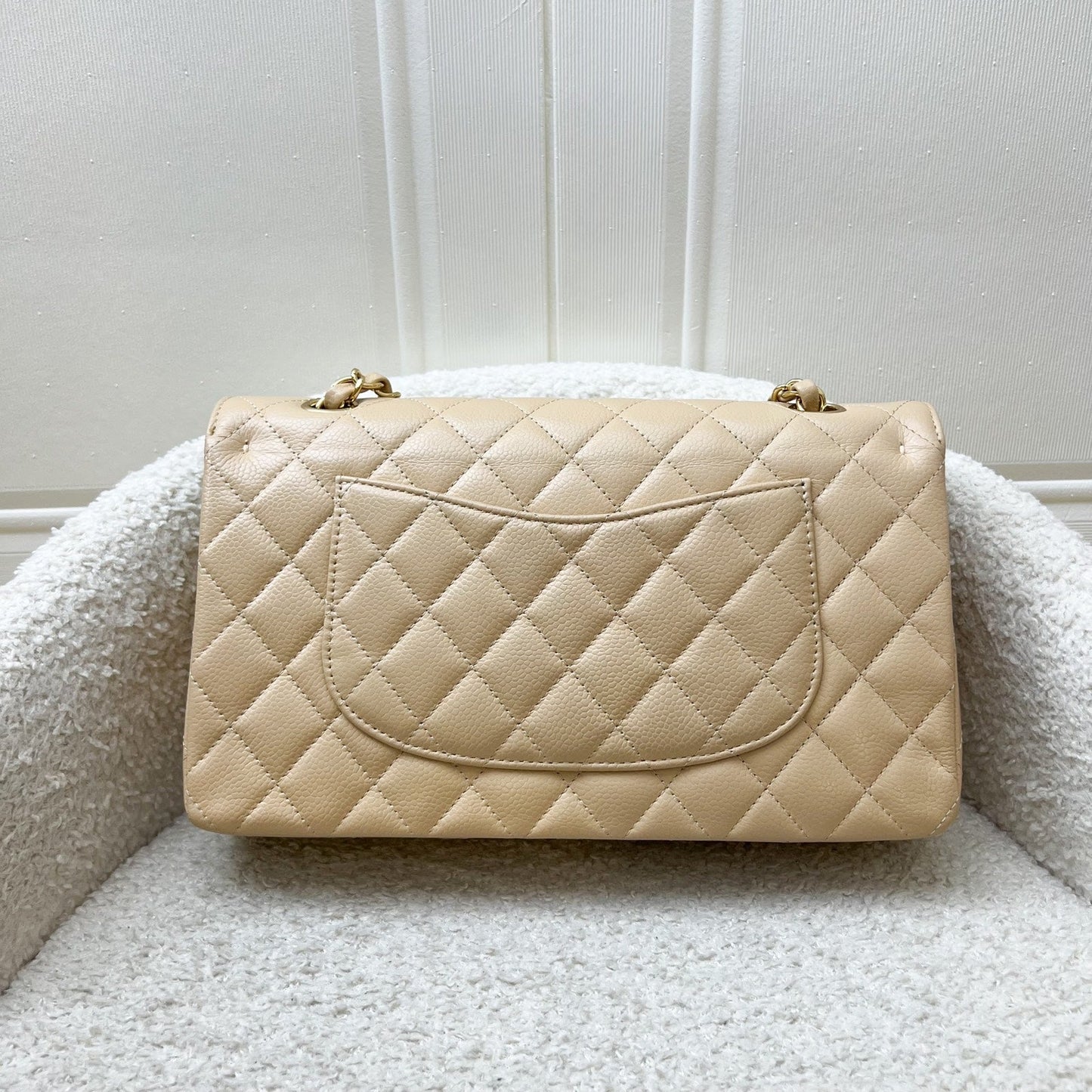 Chanel Medium Classic Flap CF in Beige Caviar and GHW Accessory